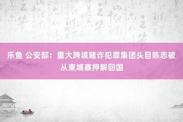 乐鱼 公安部：重大跨境赌诈犯罪集团头目陈志被从柬埔寨押解回国